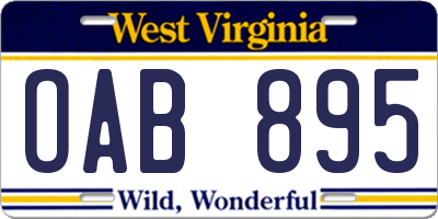 WV license plate OAB895
