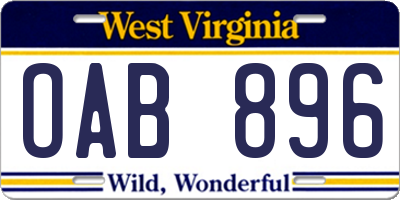 WV license plate OAB896