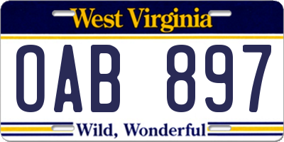WV license plate OAB897