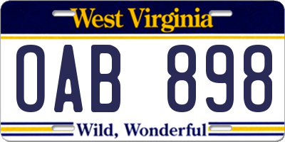 WV license plate OAB898