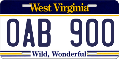 WV license plate OAB900