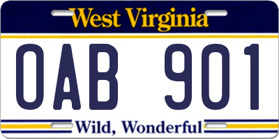 WV license plate OAB901