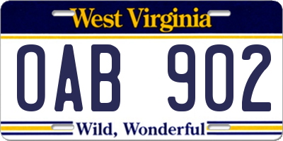 WV license plate OAB902