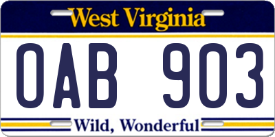 WV license plate OAB903