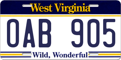 WV license plate OAB905
