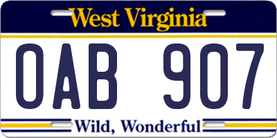 WV license plate OAB907