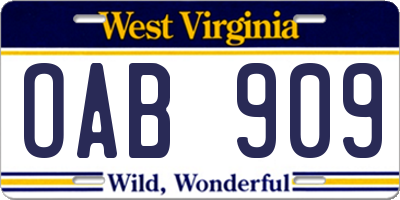 WV license plate OAB909