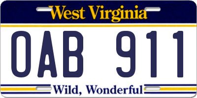 WV license plate OAB911