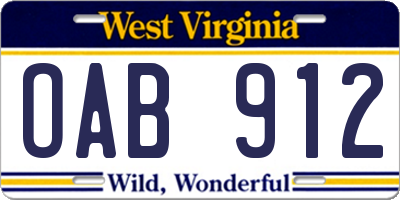 WV license plate OAB912