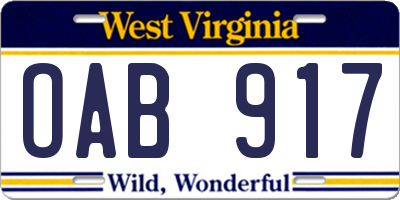 WV license plate OAB917