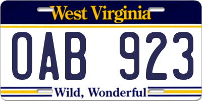 WV license plate OAB923
