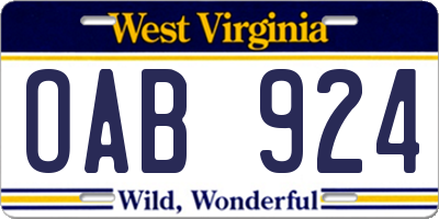 WV license plate OAB924