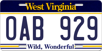WV license plate OAB929