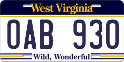 WV license plate OAB930
