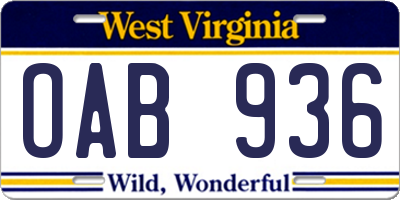 WV license plate OAB936