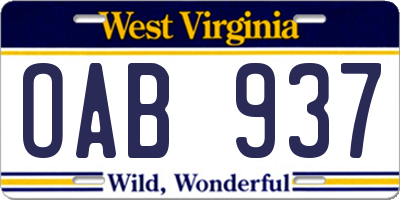 WV license plate OAB937