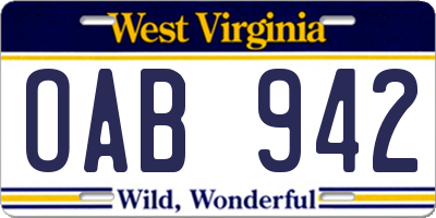 WV license plate OAB942