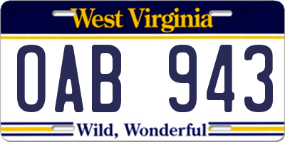 WV license plate OAB943