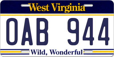 WV license plate OAB944