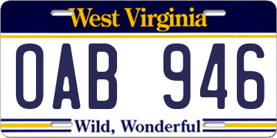 WV license plate OAB946