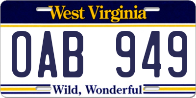 WV license plate OAB949