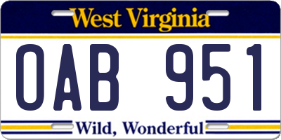 WV license plate OAB951