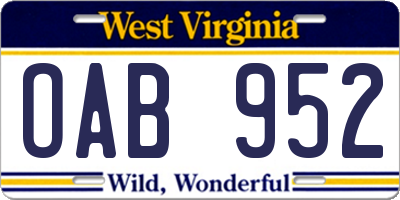 WV license plate OAB952