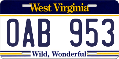 WV license plate OAB953
