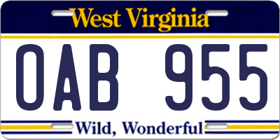 WV license plate OAB955
