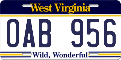 WV license plate OAB956