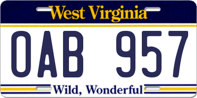 WV license plate OAB957