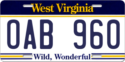 WV license plate OAB960