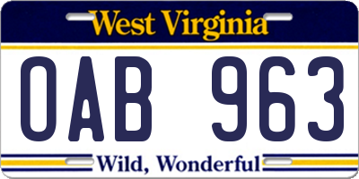 WV license plate OAB963