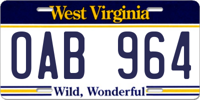 WV license plate OAB964