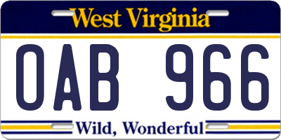 WV license plate OAB966