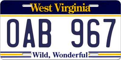 WV license plate OAB967