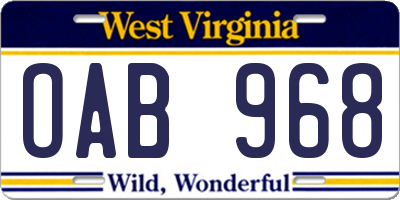 WV license plate OAB968