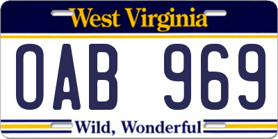 WV license plate OAB969