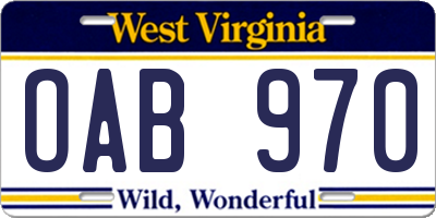 WV license plate OAB970