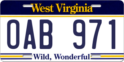 WV license plate OAB971