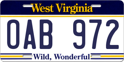 WV license plate OAB972