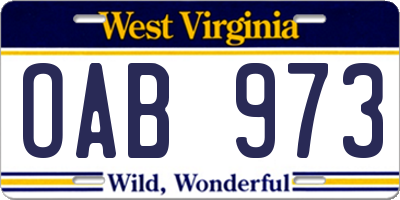 WV license plate OAB973