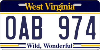WV license plate OAB974