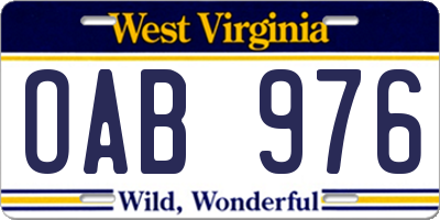 WV license plate OAB976