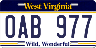 WV license plate OAB977
