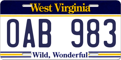 WV license plate OAB983