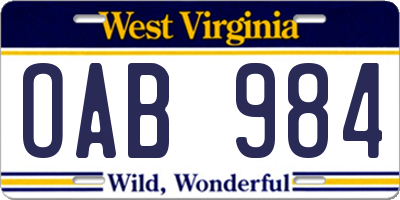 WV license plate OAB984