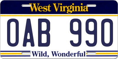 WV license plate OAB990