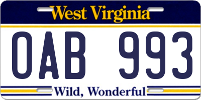 WV license plate OAB993
