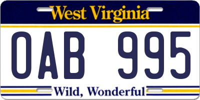 WV license plate OAB995